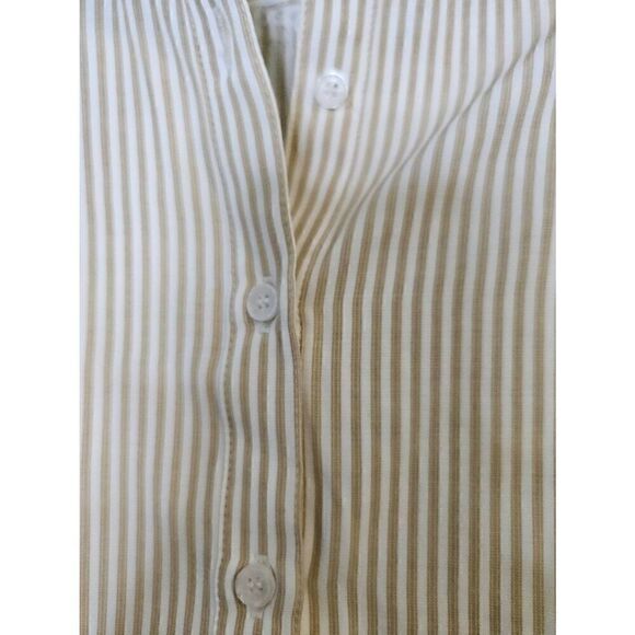 ACOA white and tan striped long sleeved button down crop top with tie waist. Siz - Picture 2 of 5